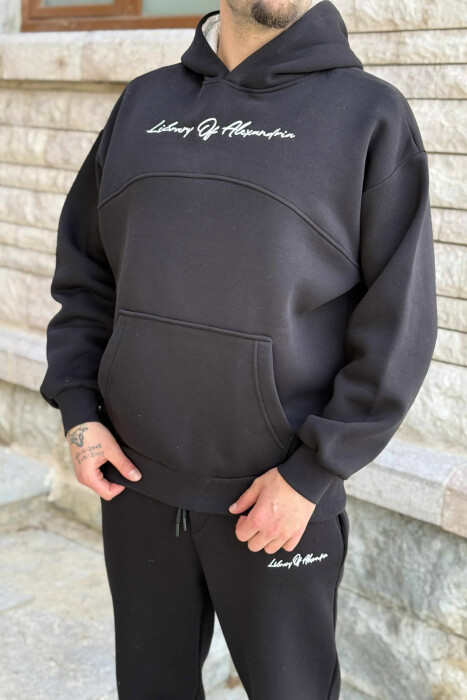 KOSTUM NJË NGJYRËSH ME PUSH HOODIE+TUTA PËR MESHKUJ NË NGJYRË TË ZEZË - 2