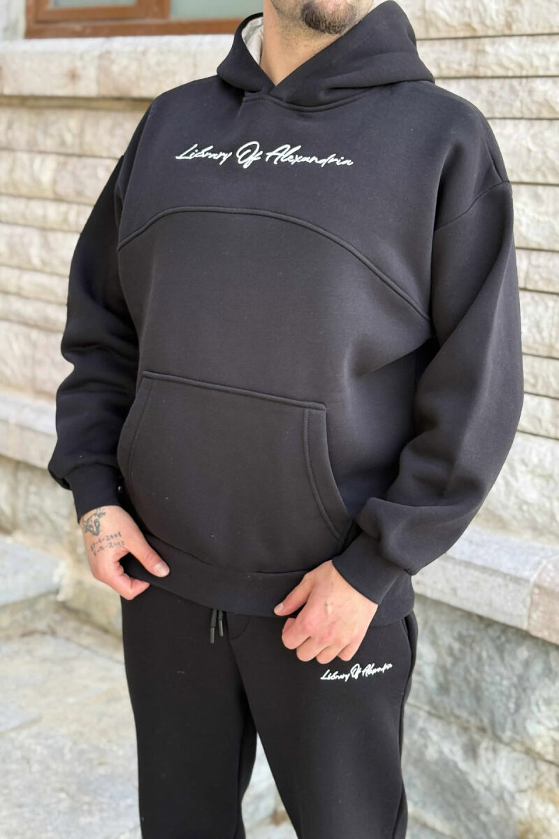 KOSTUM NJË NGJYRËSH ME PUSH HOODIE+TUTA PËR MESHKUJ NË NGJYRË TË ZEZË - 2