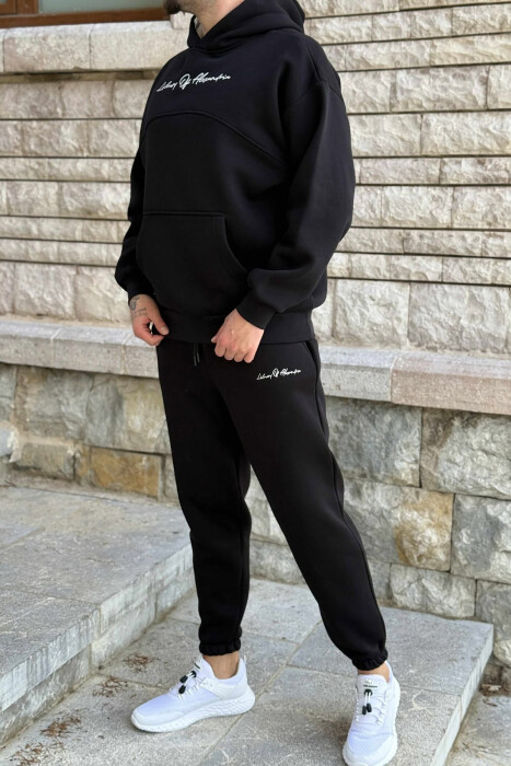 KOSTUM NJË NGJYRËSH ME PUSH HOODIE+TUTA PËR MESHKUJ NË NGJYRË TË ZEZË - 5