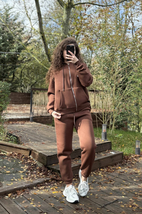 KOSTUM NJE NGJYRESH ME PUSH XHAKETE+TUTA PER FEMRA NE NGJYRE KAFE - 2