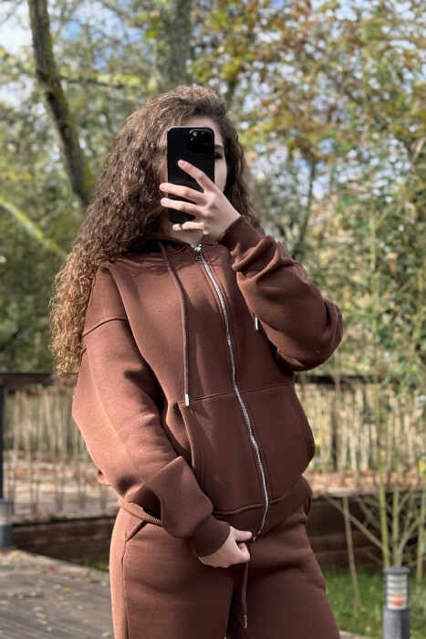 KOSTUM NJE NGJYRESH ME PUSH XHAKETE+TUTA PER FEMRA NE NGJYRE KAFE - 3