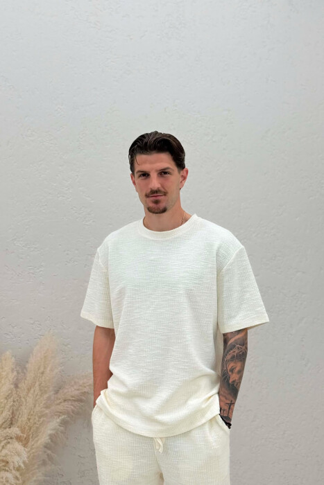 KOSTUM NJË NGJYRËSH PËR MESHKUJ T-SHIRT DHE PANTALLONA NË NGJYRË KREM - 3