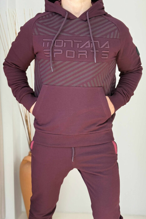 KOSTUM NJËNGJYRËSH HOODIE+TUTA PËR MESHKUJ NË NGJYRËN VISHNJË - 3