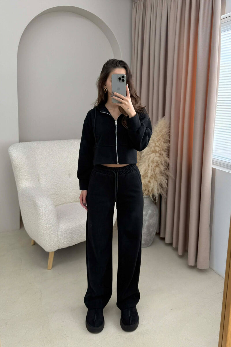 KOSTUM XHAKETË E SHKURTËR ME KAPUÇ+TUTA PËR FEMRA NË NGJYRË TË ZEZË - 2