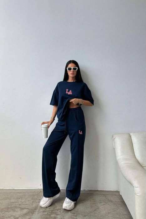 LA COTTON JOGGERS+T-SHIRT WOMEN SET BLUE/BLU 