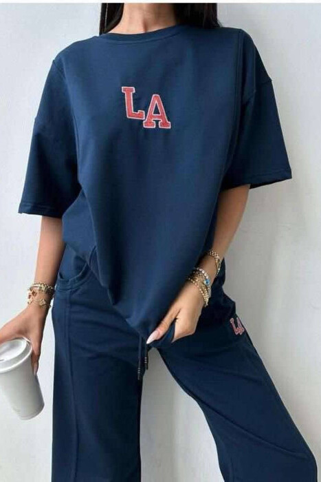 LA COTTON JOGGERS+T-SHIRT WOMEN SET BLUE/BLU - 3