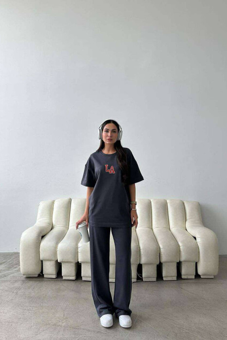 LA COTTON JOGGERS+T-SHIRT WOMEN SET DARK GREY/GEE - 3