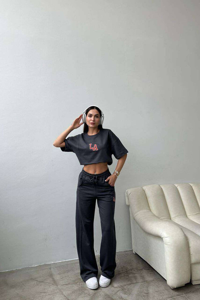 LA COTTON JOGGERS+T-SHIRT WOMEN SET DARK GREY/GEE - 4