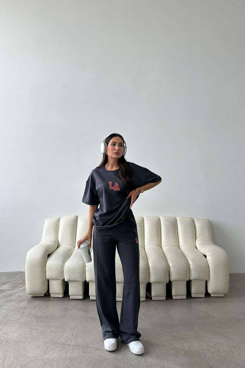 LA COTTON JOGGERS+T-SHIRT WOMEN SET DARK GREY/GEE - 5