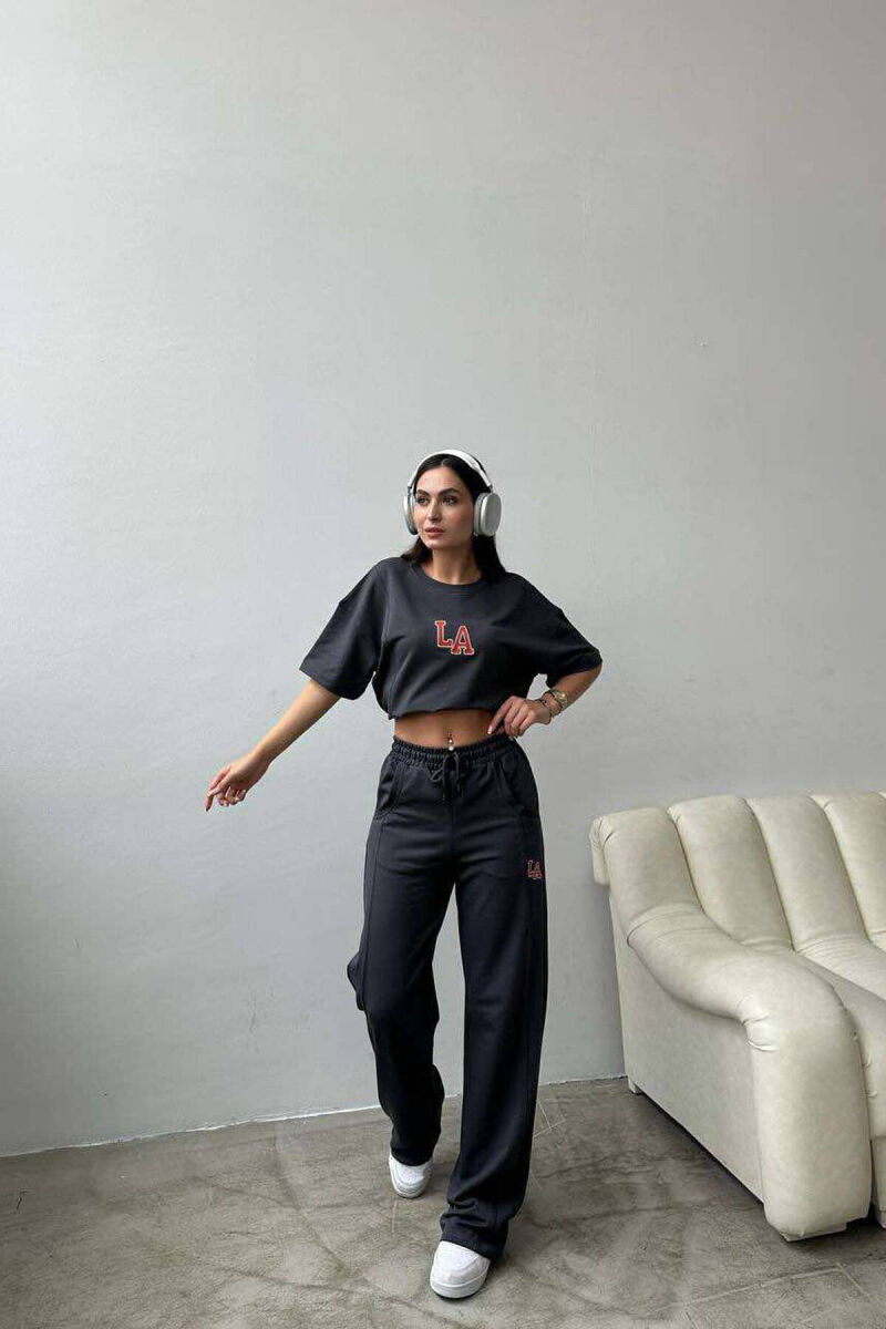 LA COTTON JOGGERS+T-SHIRT WOMEN SET DARK GREY/GEE - 6