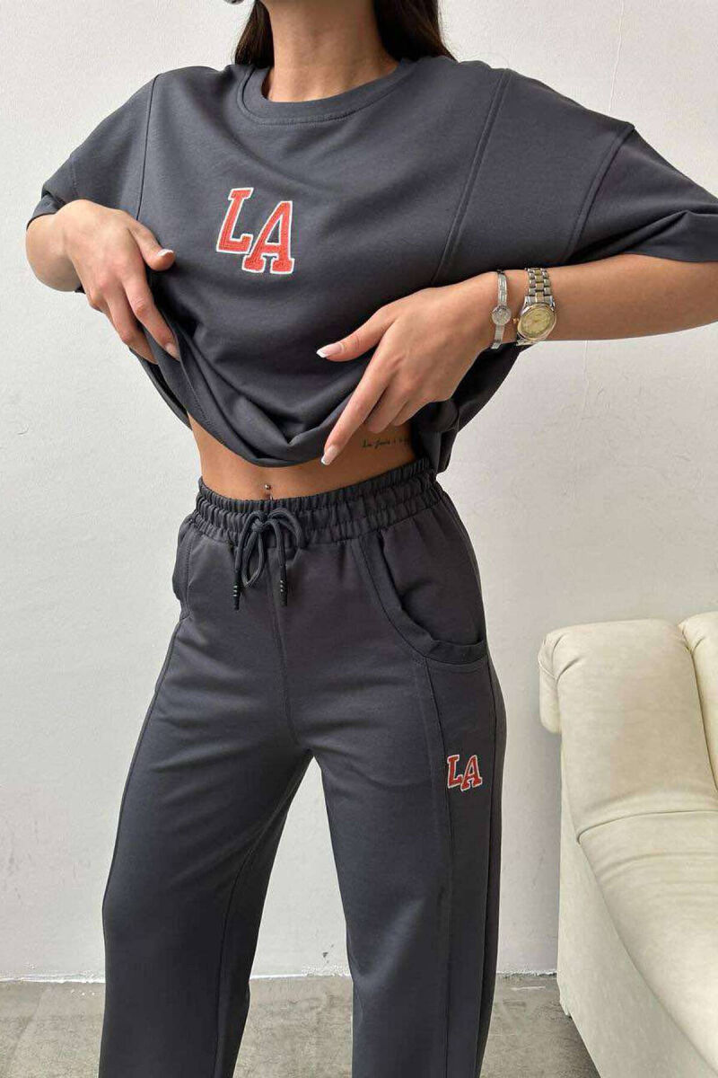 LA COTTON JOGGERS+T-SHIRT WOMEN SET DARK GREY/GEE - 7