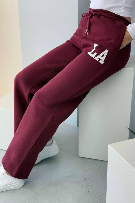 LA LOGO FLUFFY WOMEN SWEATPANTS BURGUNDY/VISHNJE - 2