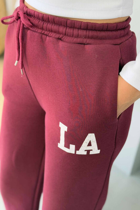 LA LOGO FLUFFY WOMEN SWEATPANTS BURGUNDY/VISHNJE - 4