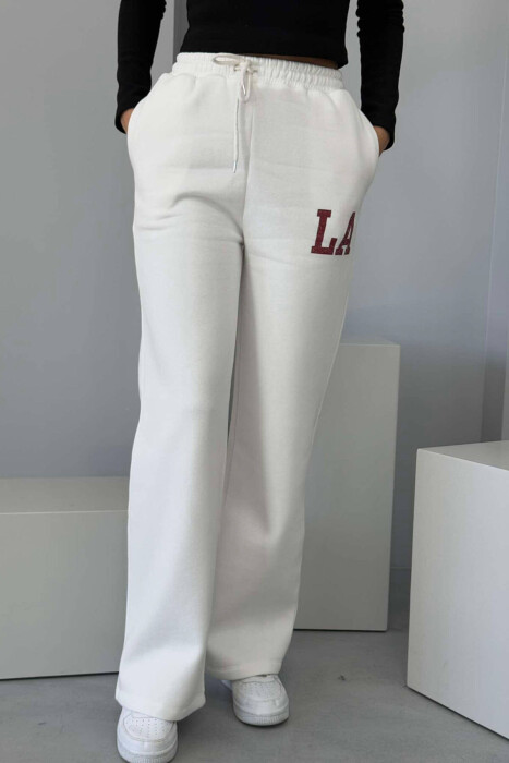 LA LOGO FLUFFY WOMEN SWEATPANTS WHITE-E BARDHE - 1