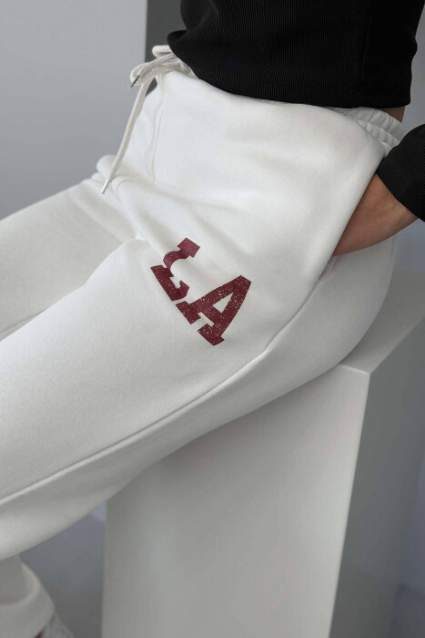 LA LOGO FLUFFY WOMEN SWEATPANTS WHITE-E BARDHE - 2