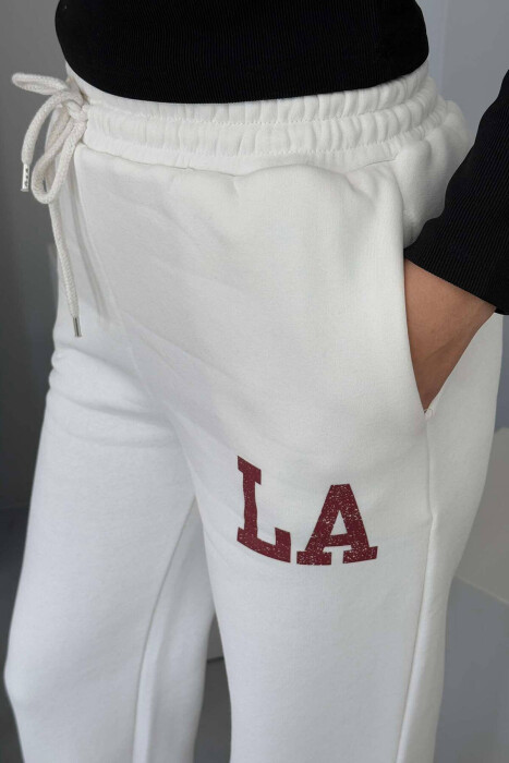 LA LOGO FLUFFY WOMEN SWEATPANTS WHITE-E BARDHE - 5