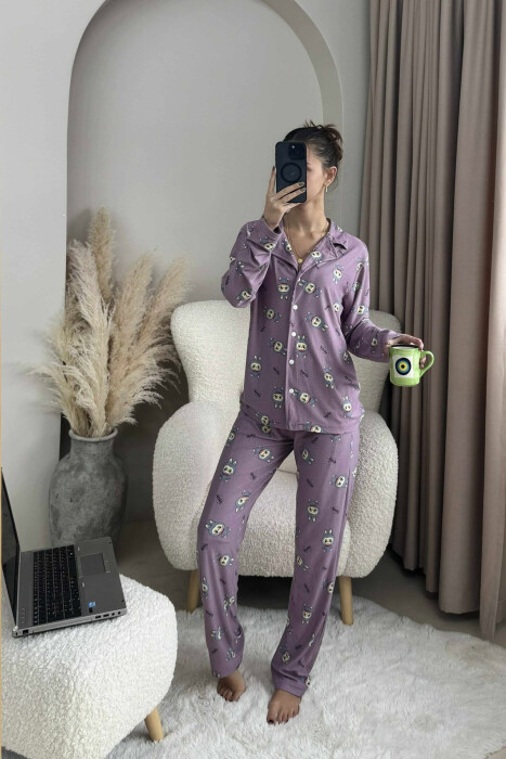 LABUBU DESIGN SHIRT+TROUSERS WOMEN PYJAMAS PURPLE/LEJLA - KLAUDIO FASHION