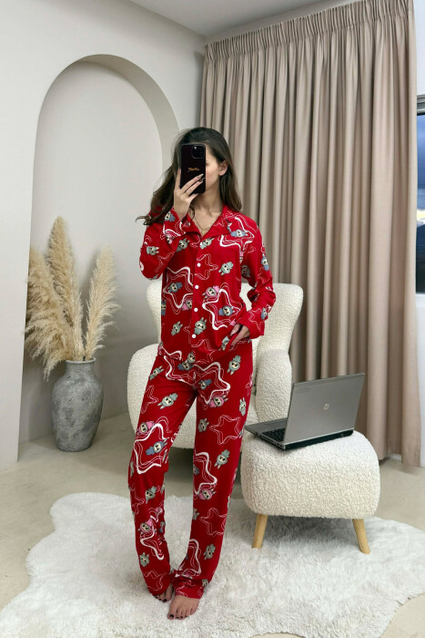 LABUBU DESIGN SHIRT+TROUSERS WOMEN PYJAMAS RED/E KUQE - KLAUDIO FASHION