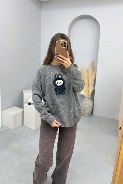 LABUBU FRONT IMAGE WOMEN SWEATER GREY/GRI - 1