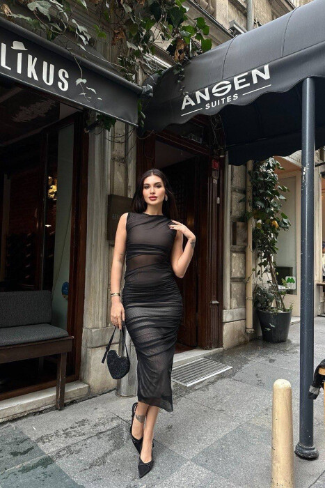 LACE DETAIL LONG WOMEN DRESS BLACK/ E ZEZE - 1