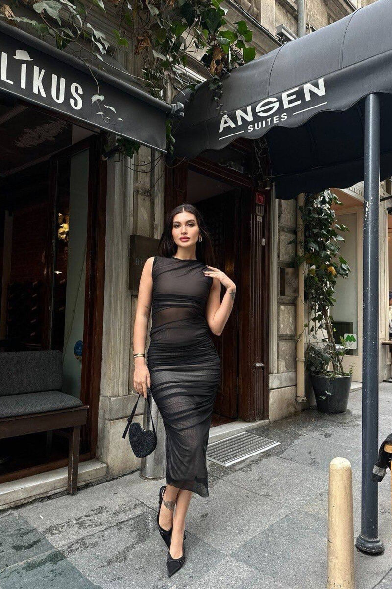 LACE DETAIL LONG WOMEN DRESS BLACK/ E ZEZE - 1
