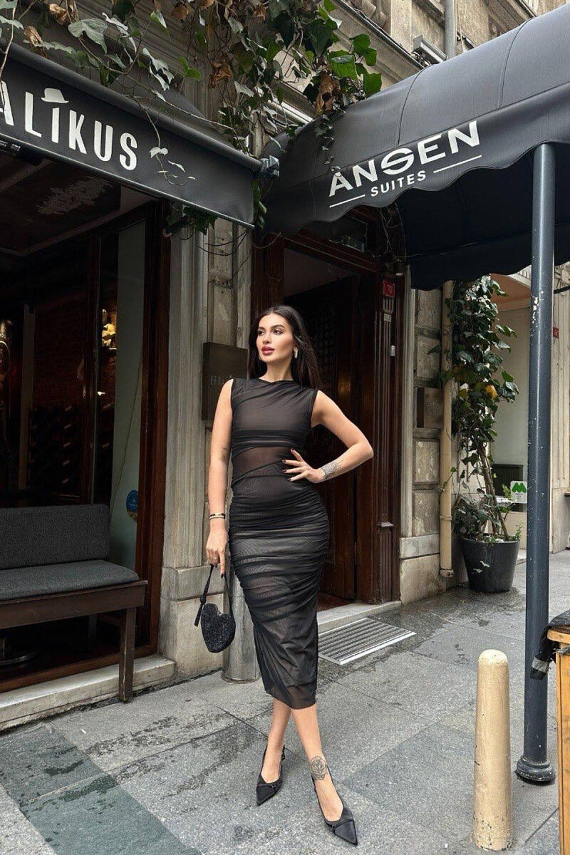 LACE DETAIL LONG WOMEN DRESS BLACK/ E ZEZE - 2