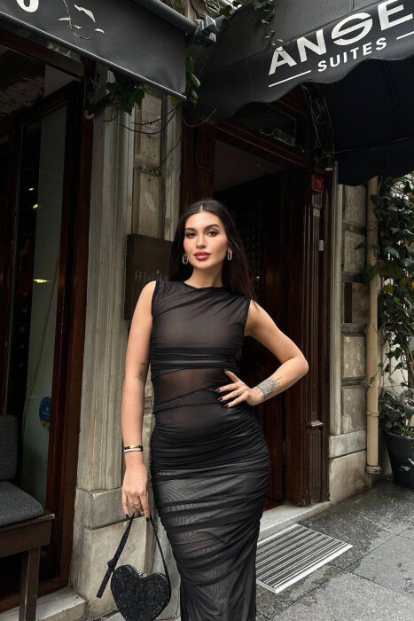 LACE DETAIL LONG WOMEN DRESS BLACK/ E ZEZE - 4