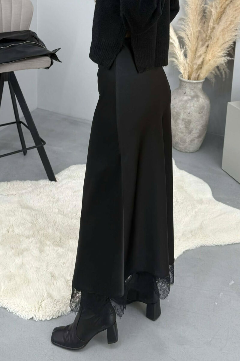 LACE DETAIL LONG SATIN WOMEN SKIRT BLACK/ E ZEZE - 4