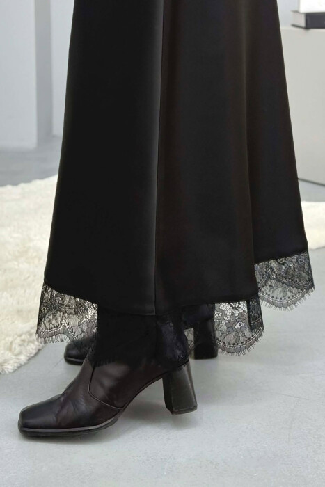 LACE DETAIL LONG SATIN WOMEN SKIRT BLACK/ E ZEZE - 5