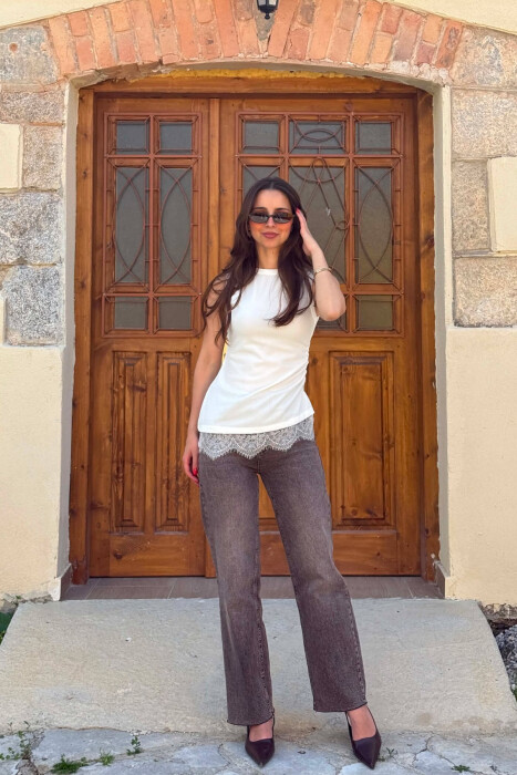 LACE DETAIL ONE COLOR WOMAN TANK TOP WHITE-E BARDHE - 5