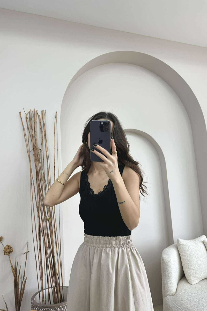 LACE DETAIL ONE COLOR WOMEN TANK TOP BLACK/ E ZEZE - 2