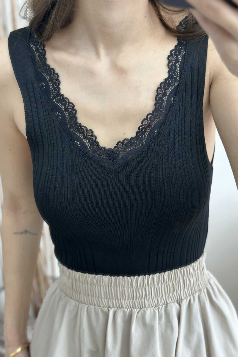 LACE DETAIL ONE COLOR WOMEN TANK TOP BLACK/ E ZEZE - 4