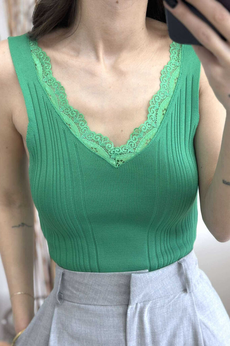 LACE DETAIL ONE COLOR WOMEN TANK TOP GREEN/JESHILE - 2