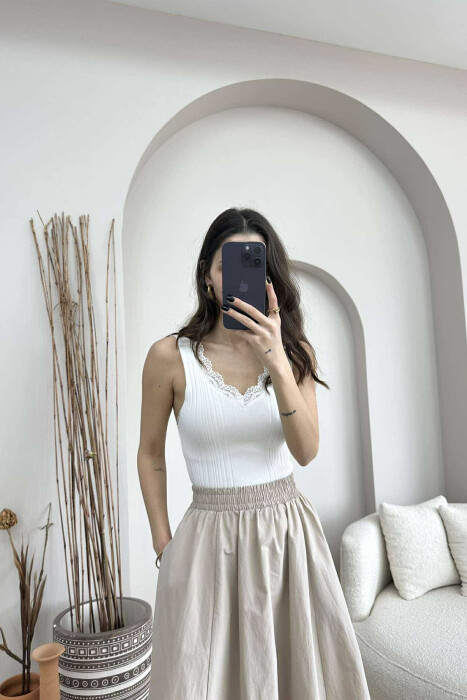 LACE DETAIL ONE COLOR WOMEN TANK TOP WHITE-E BARDHE 
