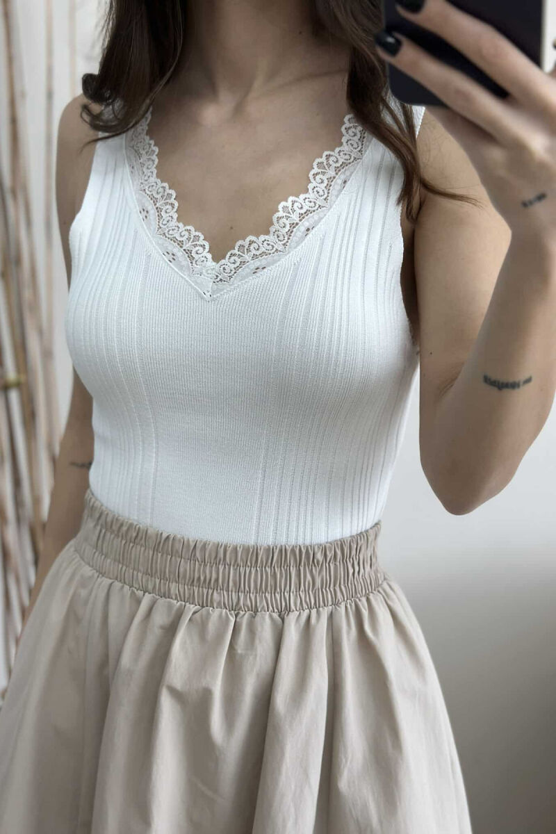 LACE DETAIL ONE COLOR WOMEN TANK TOP WHITE-E BARDHE - 3