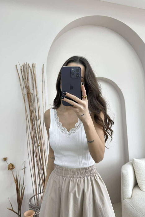 LACE DETAIL ONE COLOR WOMEN TANK TOP WHITE-E BARDHE - 4