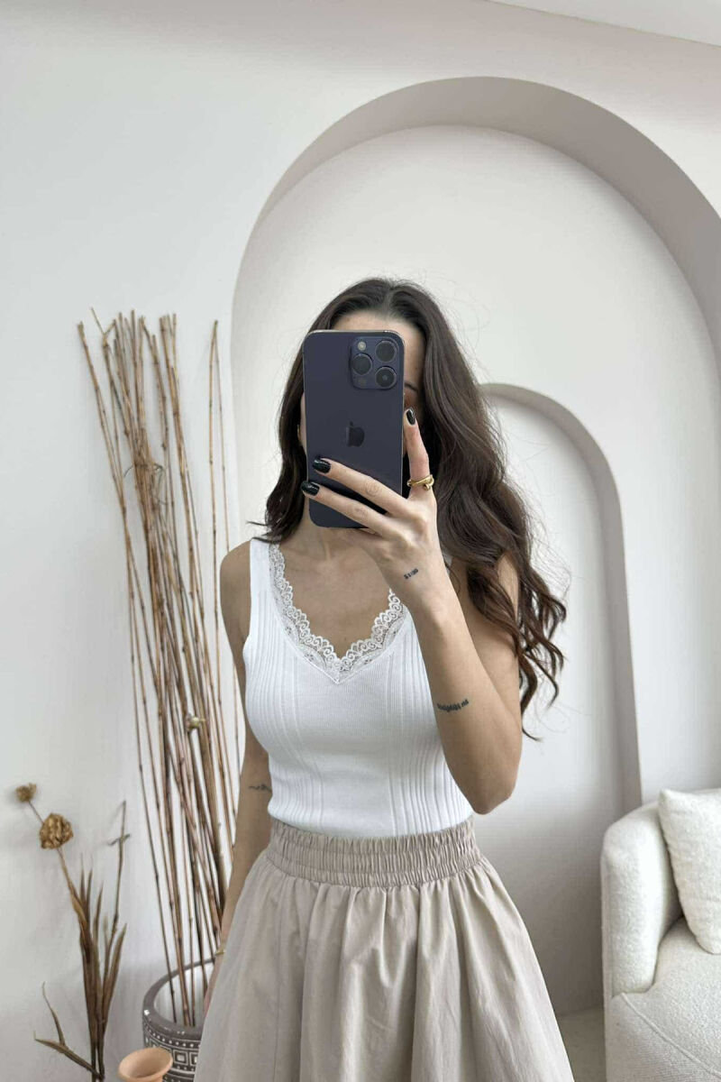 LACE DETAIL ONE COLOR WOMEN TANK TOP WHITE-E BARDHE - 4