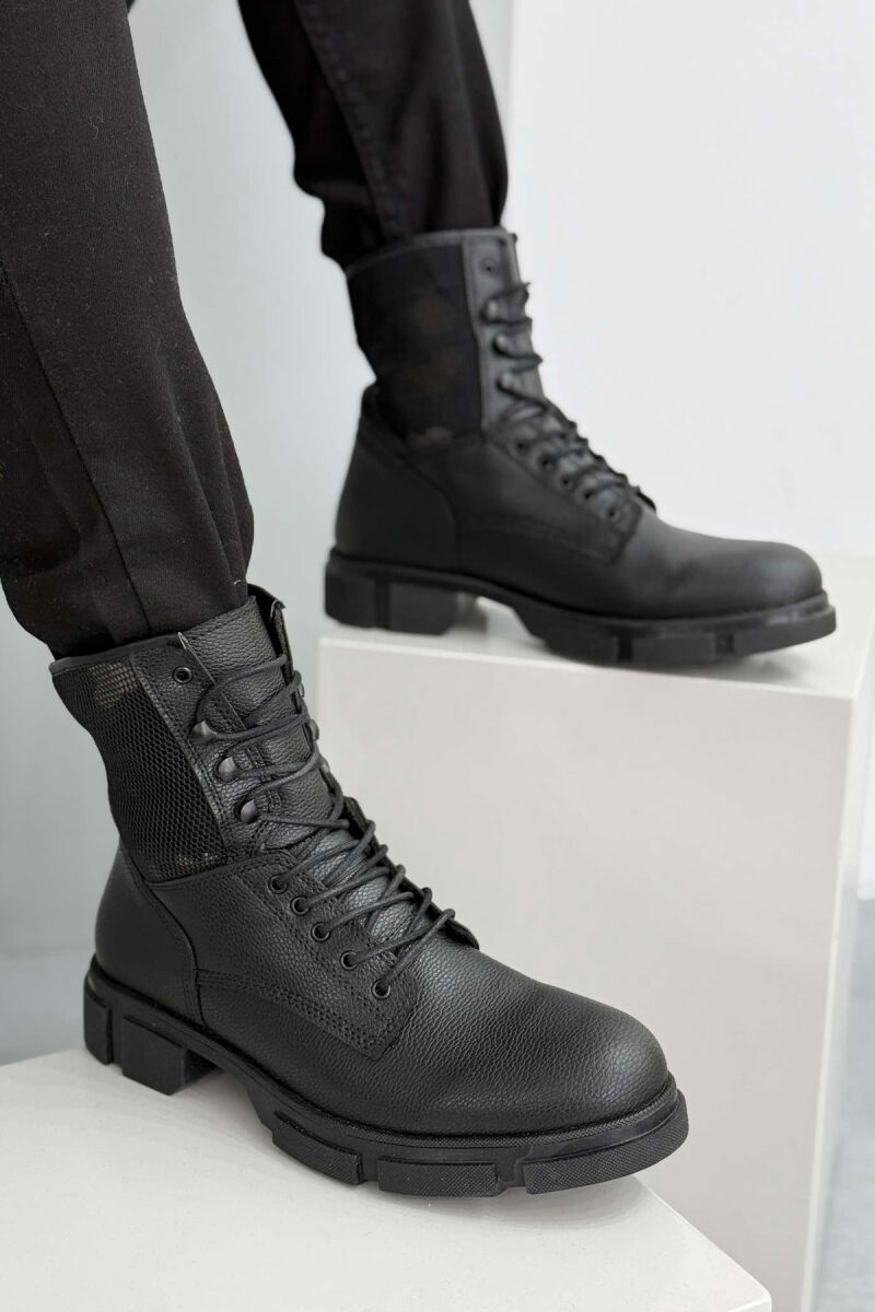 LACE-UP ONE COLOR MEN BOOTS BLACK/ E ZEZE - 1