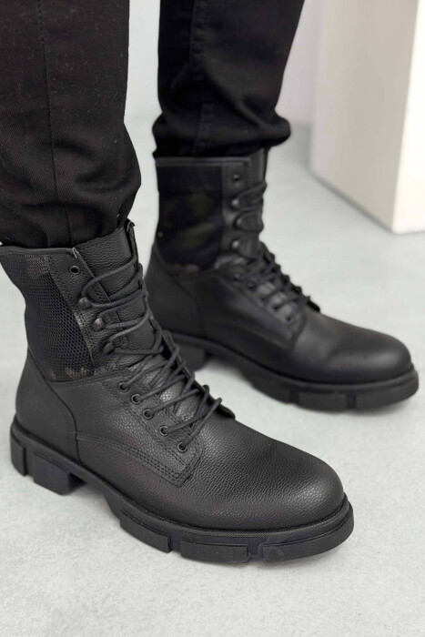 LACE-UP ONE COLOR MEN BOOTS BLACK/ E ZEZE - 3