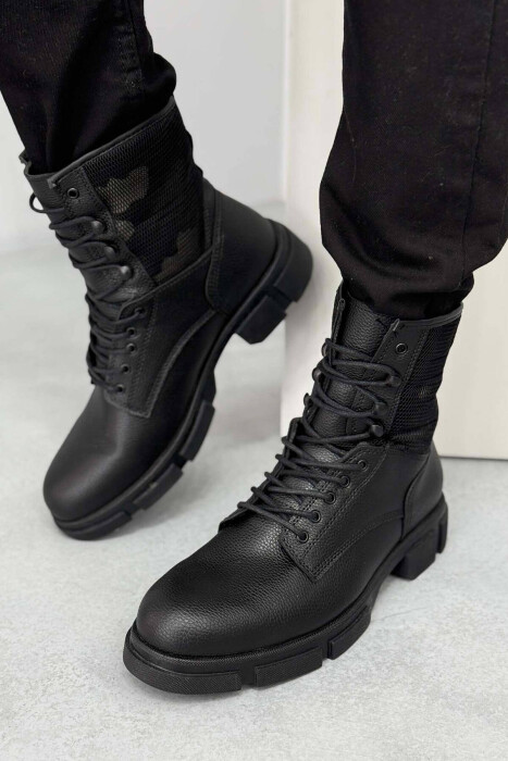 LACE-UP ONE COLOR MEN BOOTS BLACK/ E ZEZE - 4