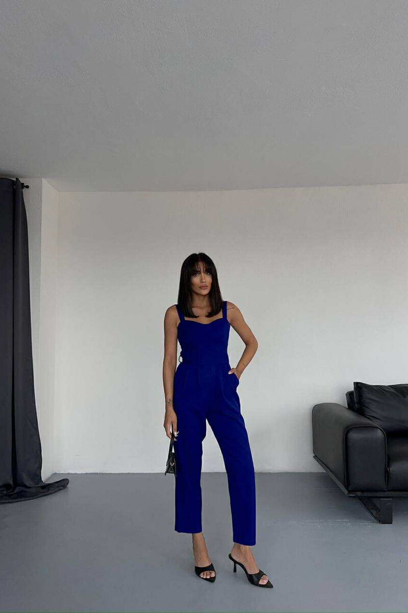 LACING BELT DETAIL ONE COLOR WOMEN JUMPSUIT BLUE/BLU - 1