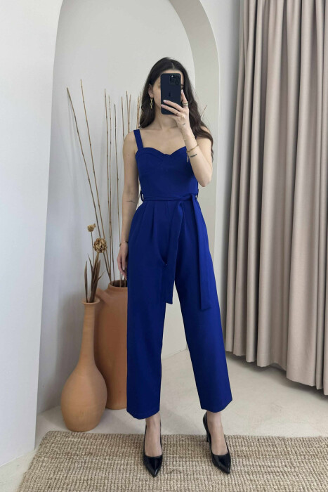 LACING BELT DETAIL ONE COLOR WOMEN JUMPSUIT BLUE/BLU - 5