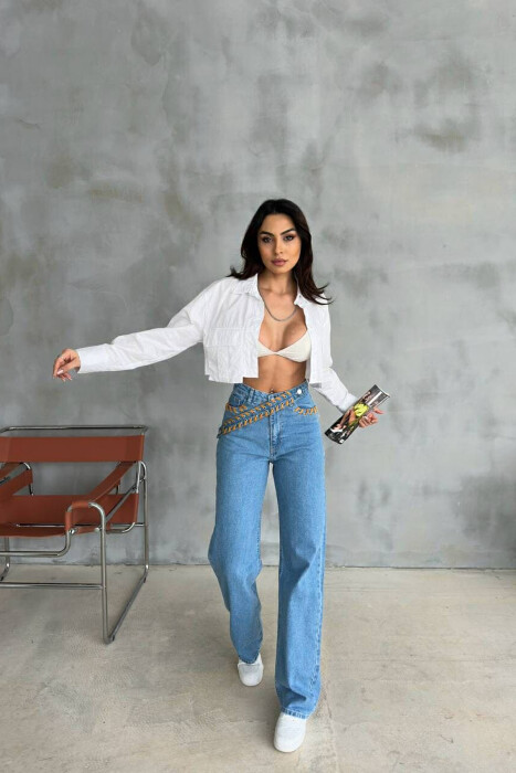 XHINSE ME DETAJIN E RRIPIT PËR FEMRA NË NGJYRËN BLU E ZBARDHUR - KLAUDIO FASHION