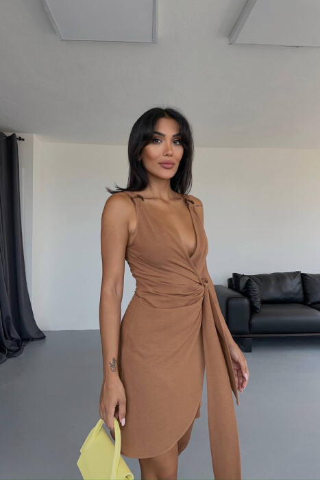 LACING BELT ONE COLOR SHORT WOMEN DRESS BROWN/KAFE 