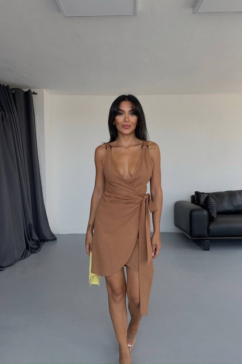 LACING BELT ONE COLOR SHORT WOMEN DRESS BROWN/KAFE - 4
