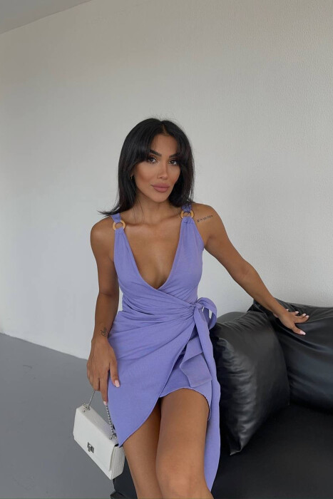LACING BELT ONE COLOR SHORT WOMEN DRESS PURPLE/LEJLA - 4
