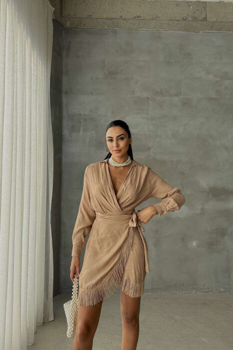 LACING BELT ONE COLOR WOMEN DRESS BEIGE/BEZHE 