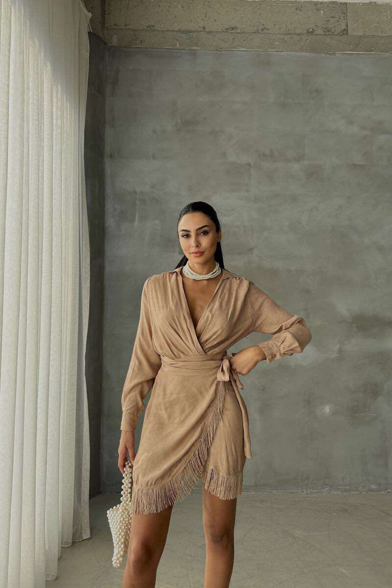 LACING BELT ONE COLOR WOMEN DRESS BEIGE/BEZHE - 1