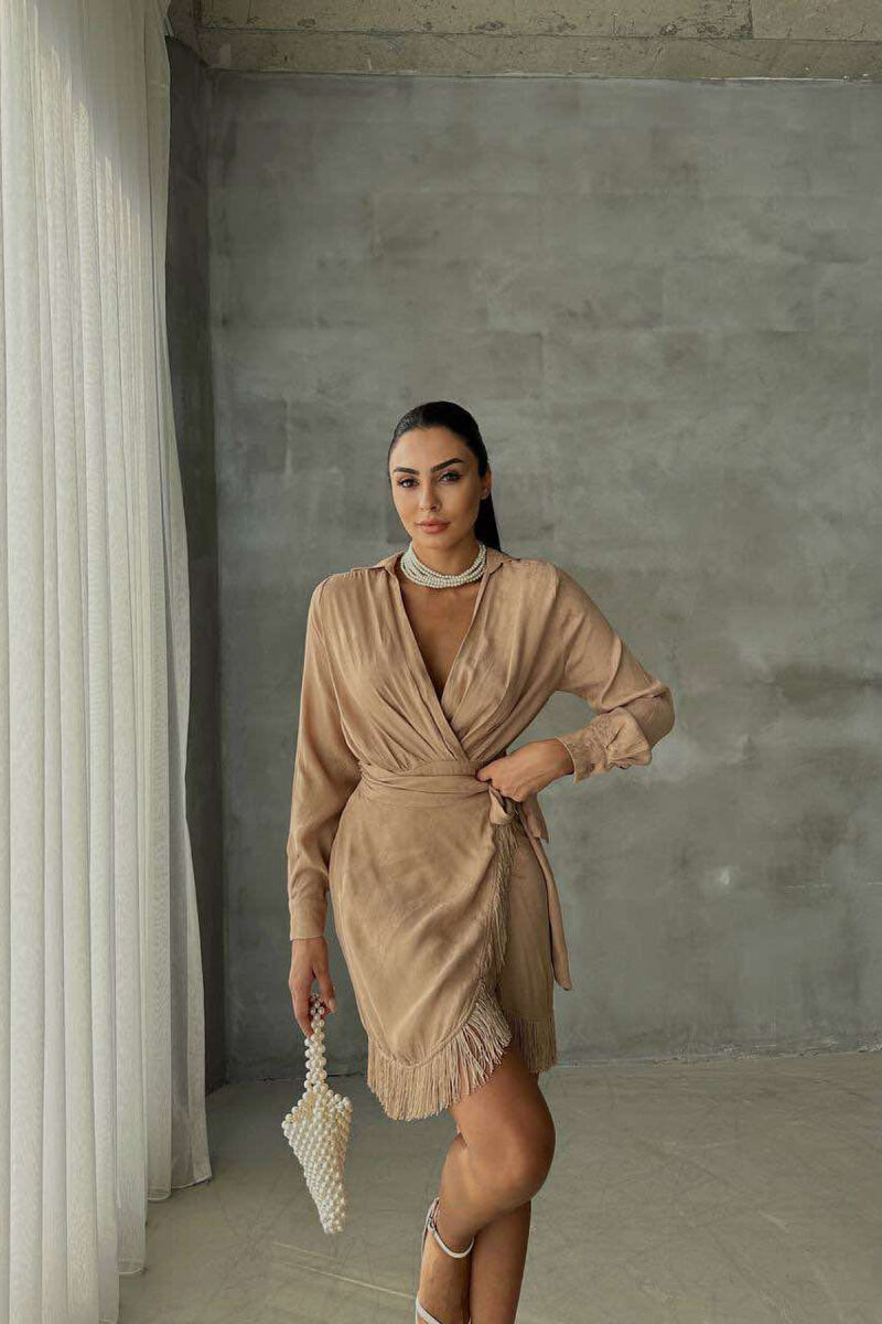 LACING BELT ONE COLOR WOMEN DRESS BEIGE/BEZHE - 2