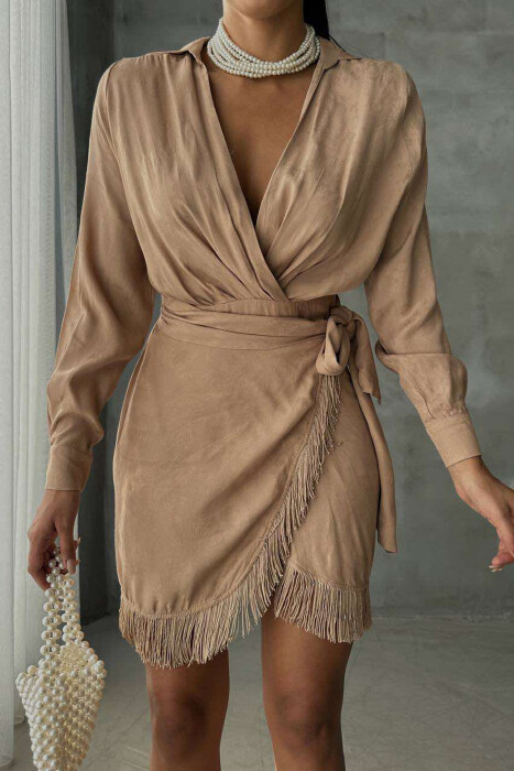 LACING BELT ONE COLOR WOMEN DRESS BEIGE/BEZHE - 3